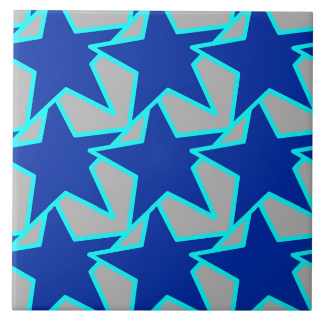 Modern Star Geometric Cobalt Blue and Grey Ceramic Tile (Front)