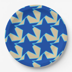 Modern Star Geometric - cobalt blue and taupe Paper Plate