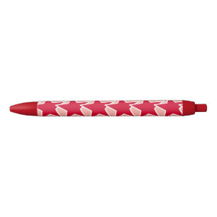 Modern Star Geometric - coral red and pink Black Ink Pen