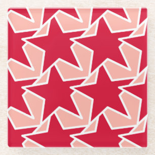 Modern Star Geometric - coral red and pink Glass Coaster