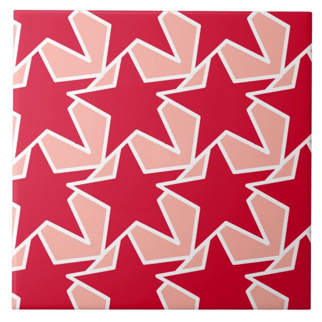 Modern Star Geometric - coral red and pink Tile (Front)