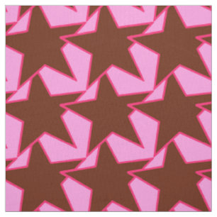 Modern Star Geometric - dark brown and pink Fabric