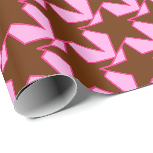 Modern Star Geometric - dark brown and pink Wrapping Paper (Roll Corner)