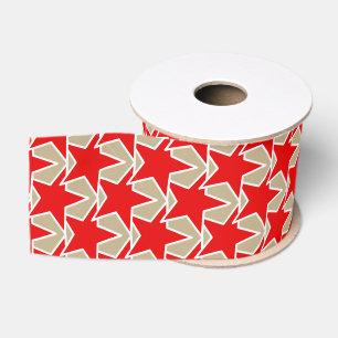 Modern Star Geometric - deep red and taupe Grosgrain Ribbon