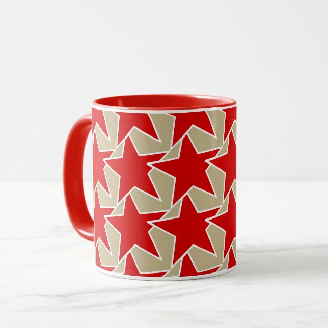 Modern Star Geometric - deep red and taupe Mug (Front Left)