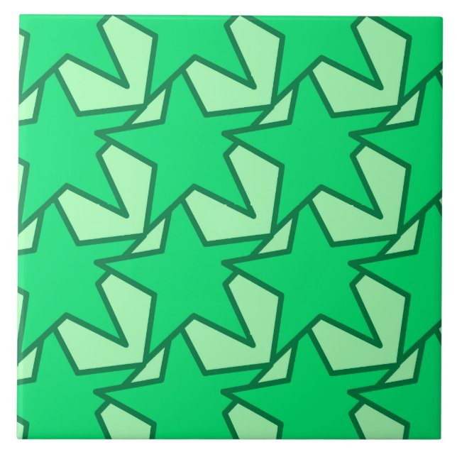 Modern Star Geometric - emerald and mint green Ceramic Tile (Front)