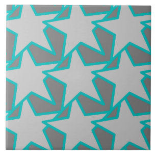 Modern Star Geometric, Grey and Turquoise Ceramic Tile