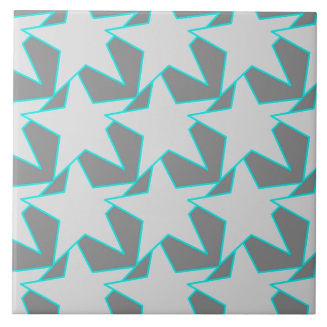 Modern Star Geometric - grey and turquoise Ceramic Tile (Front)