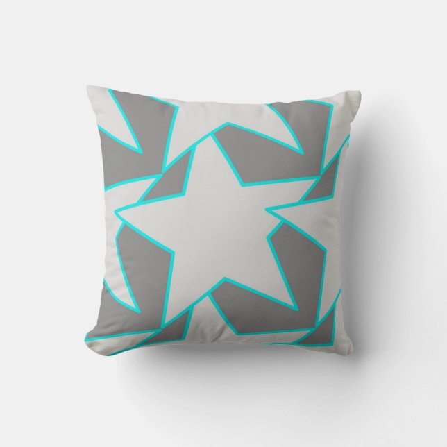 Modern Star Geometric - grey and turquoise Cushion (Front)