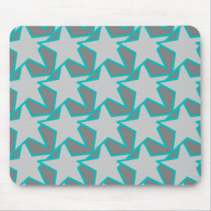 Modern Star Geometric, Grey and Turquoise Mouse Pad