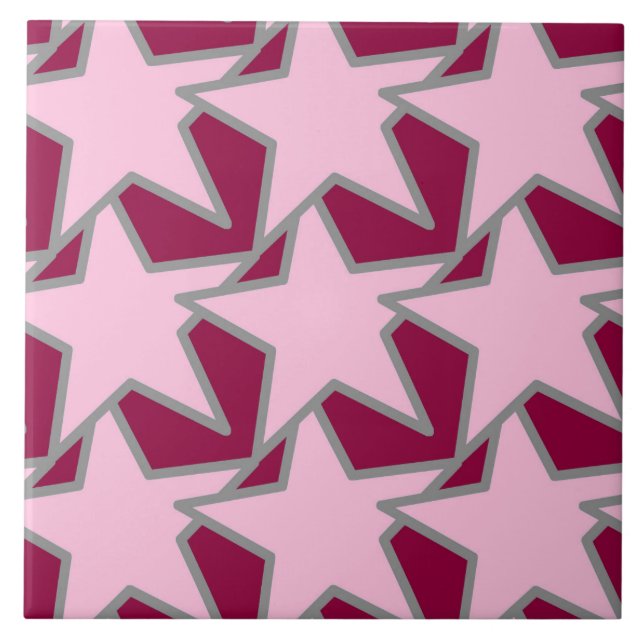 Modern Star Geometric, Light Pink and Burgundy Ceramic Tile (Front)