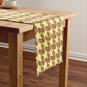 Modern Star Geometric, Light Yellow & Cocoa Brown Short Table Runner