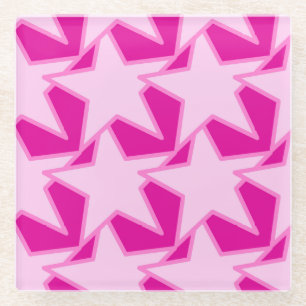 Modern Star Geometric - pale pink and fuchsia Glass Coaster