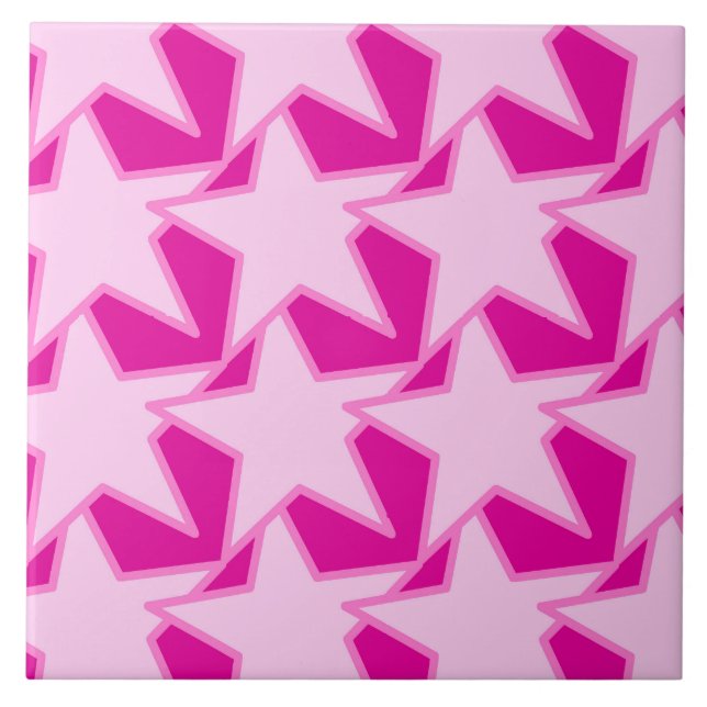 Modern Star Geometric - pale pink and fuchsia Tile (Front)