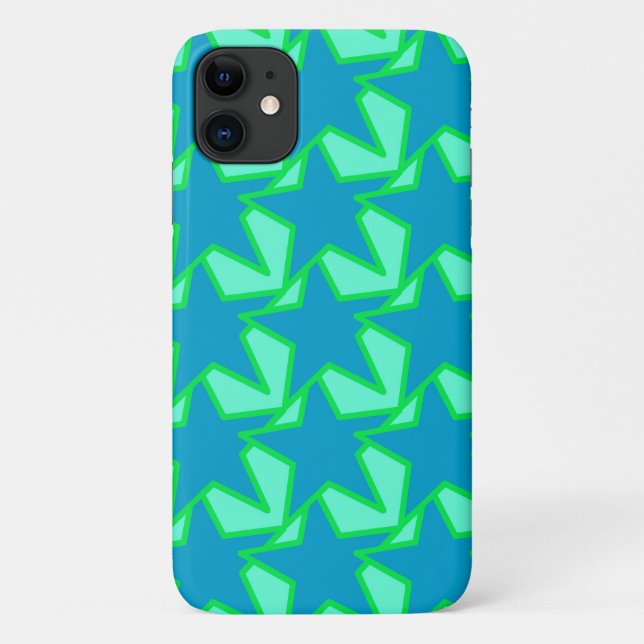 Modern Star Geometric Pattern, Jade Green and Blue Case-Mate iPhone Case (Back)