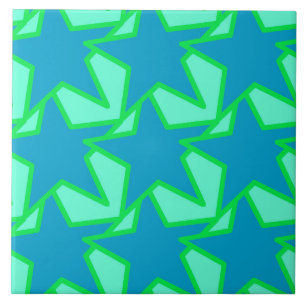 Modern Star Geometric Pattern, Jade Green and Blue Ceramic Tile