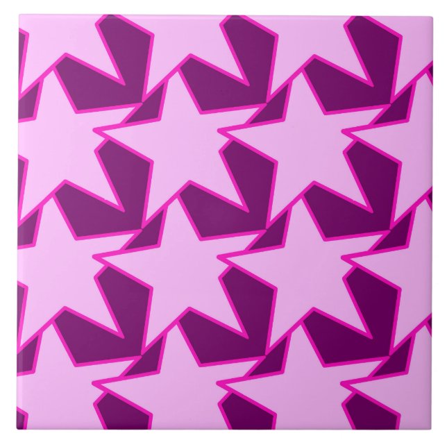 Modern Star Geometric - pink and amethyst purple Ceramic Tile (Front)