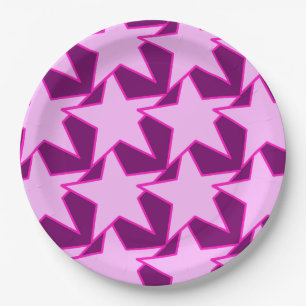 Modern Star Geometric - pink and amethyst purple Paper Plate