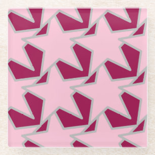 Modern Star Geometric - pink and burgundy Glass Coaster