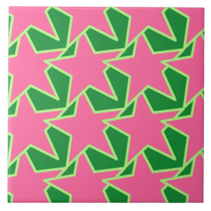 Modern Star Geometric - watermelon pink and green Ceramic Tile