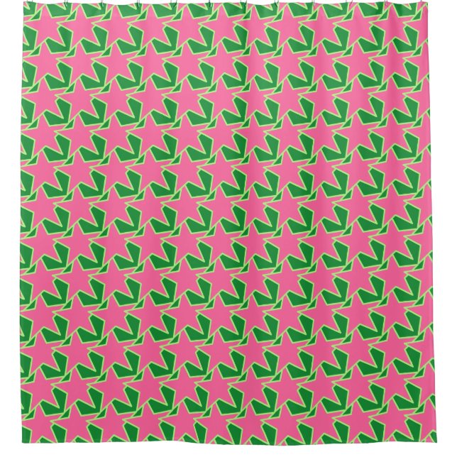Modern Star Geometric - watermelon pink and green Shower Curtain (Front)