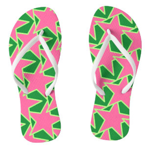 Modern Star Geometric - watermelon pink and green Thongs