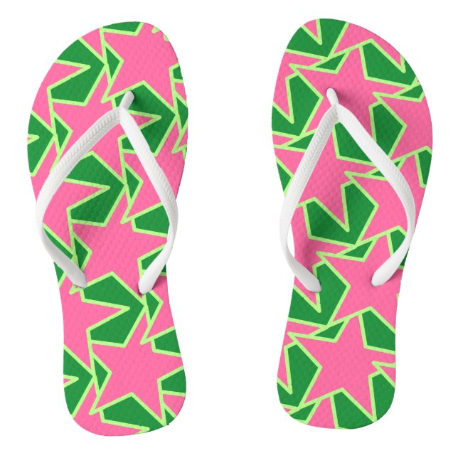 Modern Star Geometric - watermelon pink and green Thongs (Footbed)