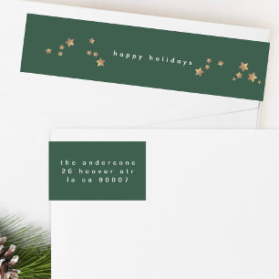 Modern Star Green Emerald Christmas Happy Holiday Wrap Around Label