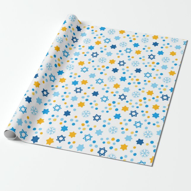 Modern Star of David Hanukkah Wrapping Paper (Unrolled)