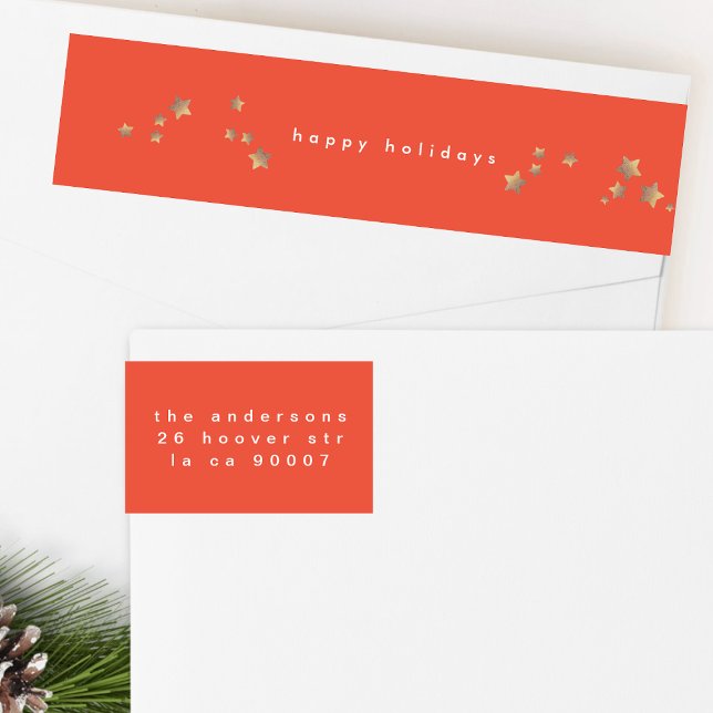 Modern Star Red Cherry Christmas Happy Holiday Wrap Around Label (Creator Uploaded)