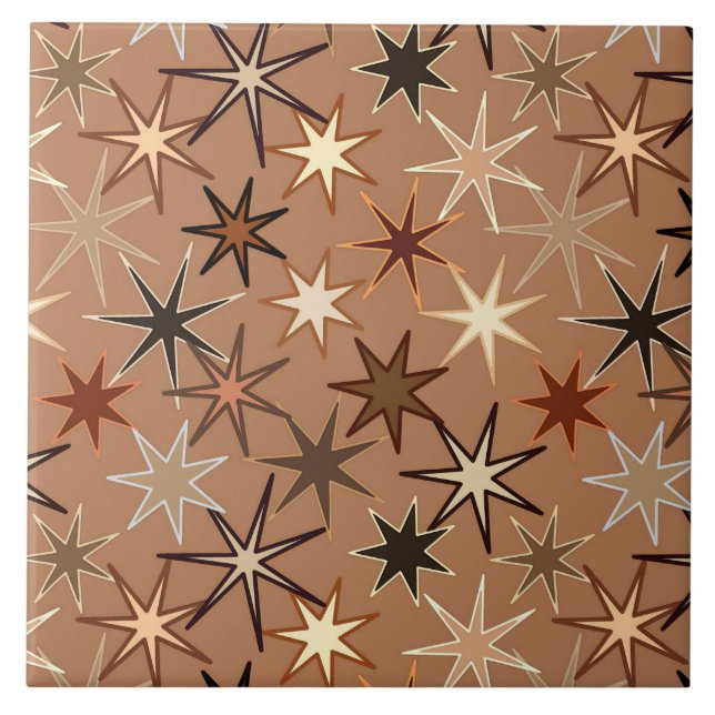 Modern Starburst Print, Coffee Brown and Beige Ceramic Tile (Front)
