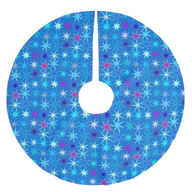 Modern Starburst Print, Deep Cerulean Blue Brushed Polyester Tree Skirt (Front)