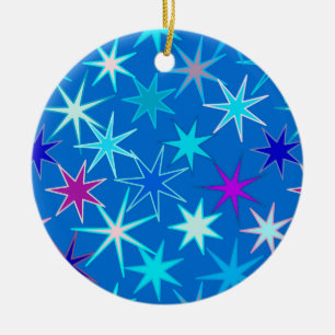 Modern Starburst Print, Deep Cerulean Blue Ceramic Tree Decoration