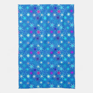 Modern Starburst Print, Deep Cerulean Blue Tea Towel