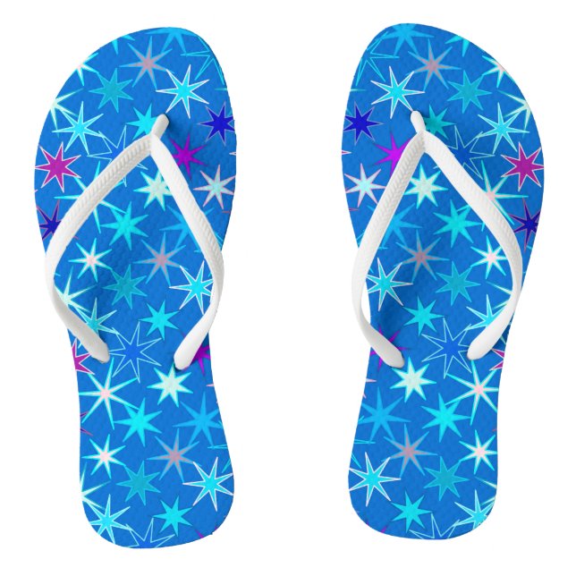 Modern Starburst Print, Deep Cerulean Blue  Thongs (Footbed)