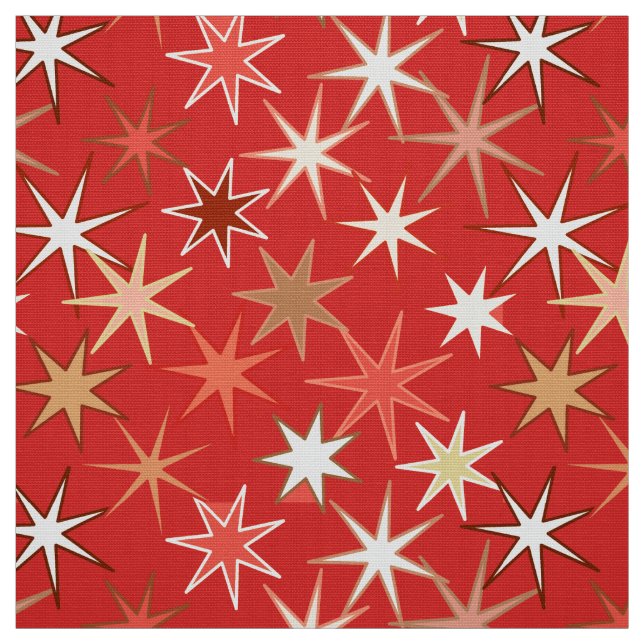 Modern Starburst Print, Deep Mandarin Orange Fabric (Swatch)