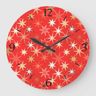Modern Starburst Print, Deep Mandarin Orange Large Clock