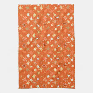 Modern Starburst Print, Deep Mandarin Orange Tea Towel