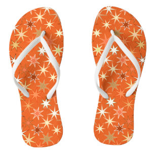 Modern Starburst Print, Deep Mandarin Orange  Thongs