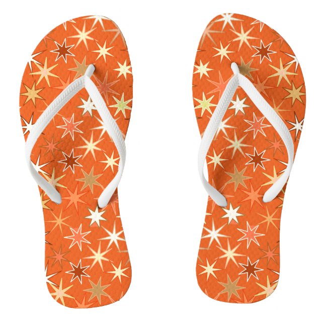 Modern Starburst Print, Deep Mandarin Orange  Thongs (Footbed)