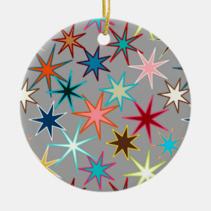 Modern Starburst Print, Jewel Colours on Grey Ceramic Ornament
