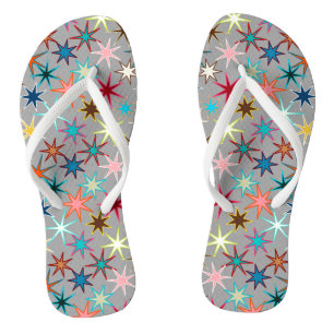 Modern Starburst Print, Jewel Colours on Grey Thongs
