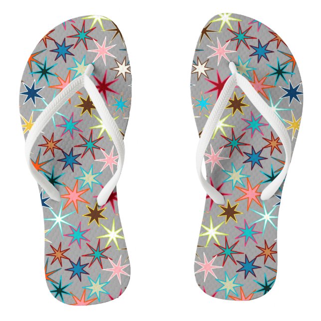 Modern Starburst Print, Jewel Colours on Grey Thongs (Footbed)