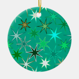 Modern Starburst Print, Turquoise and Aqua Ceramic Ornament