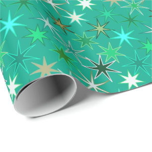Modern Starburst Print, Turquoise and Aqua Wrapping Paper