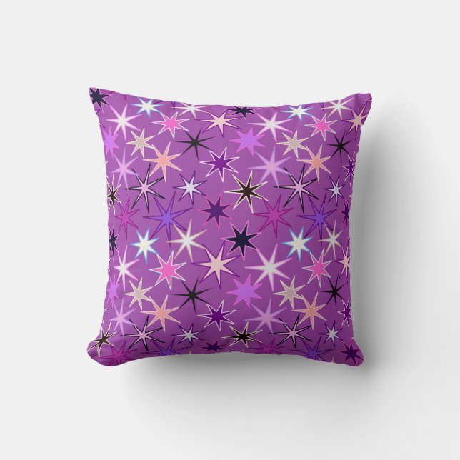 Modern Starburst Print, Violet Purple and Orchid Cushion (Front)