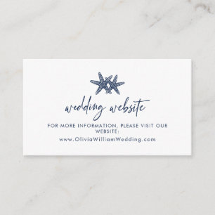 Modern Starfish Beach Navy Blue Wedding Website Enclosure Card