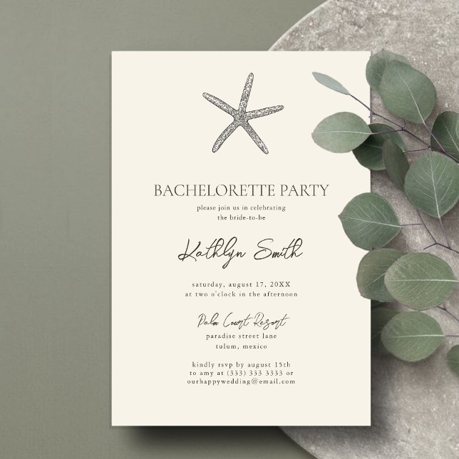 Modern Starfish Beach Ocean Bachelorette Party Invitation (Creator Uploaded)