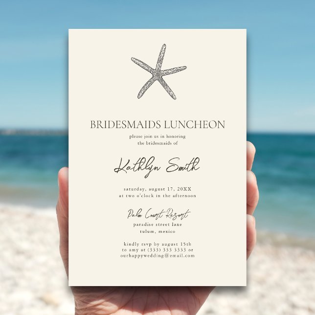 Modern Starfish Beach Ocean Bridesmaids Luncheon Invitation (Creator Uploaded)