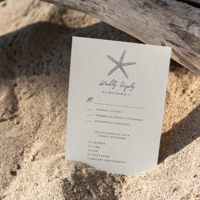Modern Starfish Beach Ocean Destination Wedding RSVP Card (Creator Uploaded)